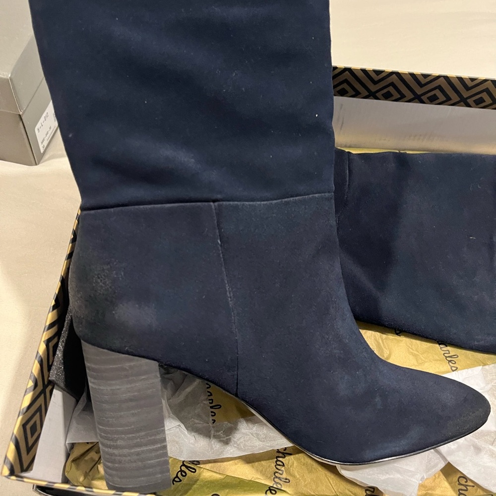 Charles By Charles David Blue Heeled Boots with Chunky Heel